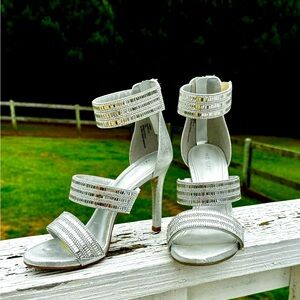 Mirrored crystal strappy heels